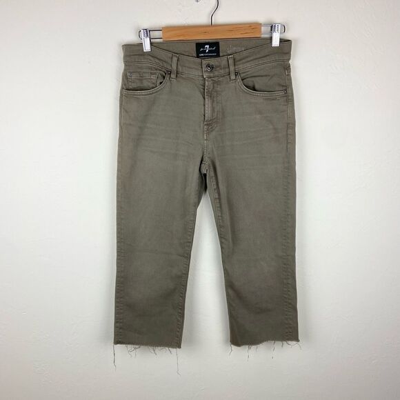 7 For All Mankind Luxe Performance Slimmy Wide-Leg Crop Pant - Brown - Picture 1 of 7